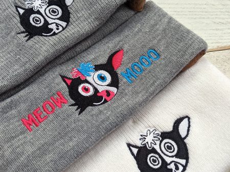 Meow Mooo  Cuffed Beanie Vegan Cat and Cow Hat Discount