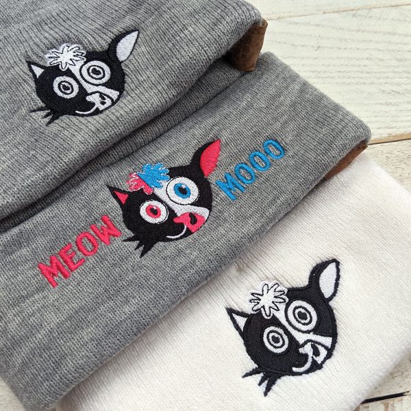 Meow Mooo  Cuffed Beanie Vegan Cat and Cow Hat Discount