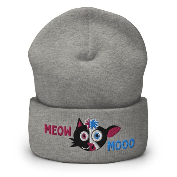 Meow Mooo  Cuffed Beanie Vegan Cat and Cow Hat Discount