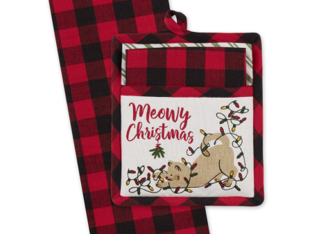 Meowy Christmas Towel And Pot Holder Set Cheap