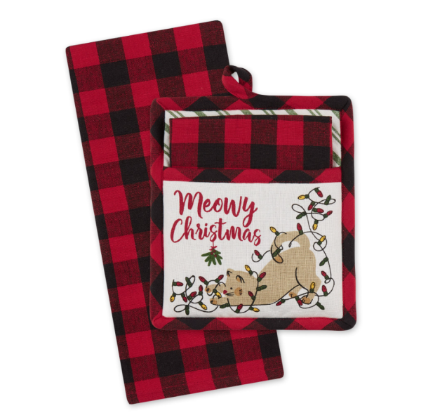 Meowy Christmas Towel And Pot Holder Set Cheap