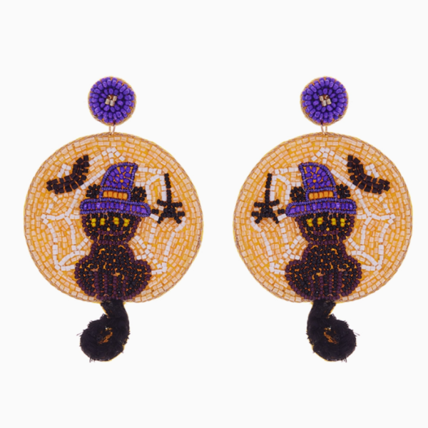 Halloween Black Cat Beaded Earrings Fashion