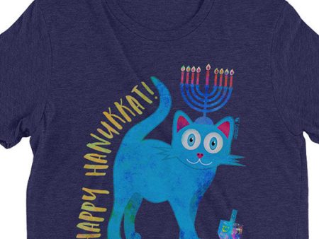 Happy Hanukkat!  Hanukitty Cat Unisex Tri-blend Hanukkah T-Shirt Cheap