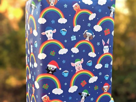 Rainbow Friends - Holidays  Cute Animals in Santa Hats, Recyclable Wrapping Paper Sheets Supply