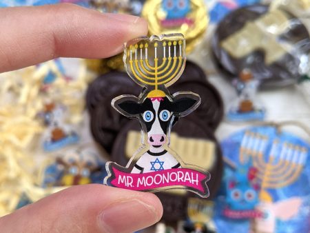 Mr. Moonorah  Recycled Acrylic Hanukkah Cow Pin For Cheap