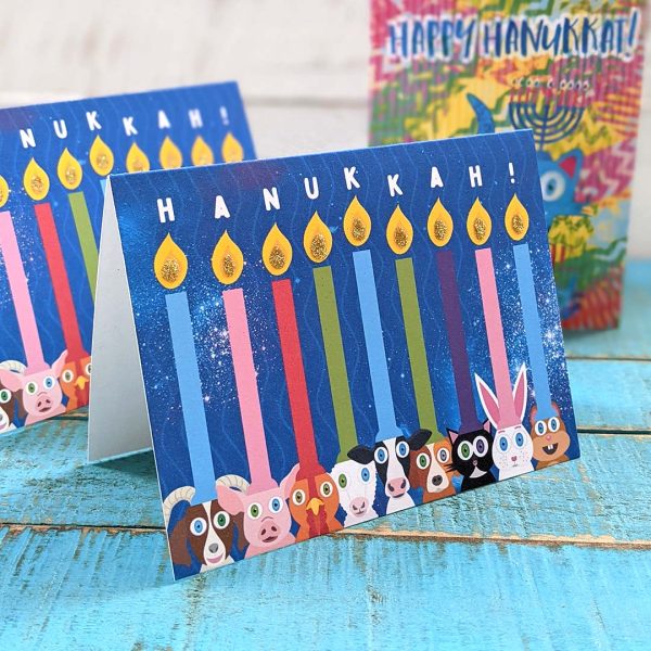 Hanukkah!  Animal Hanukkiah Greeting Card, Recycled Hanukkah Menorah Card Sale