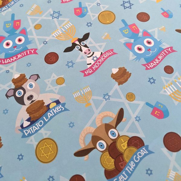 Hanukkah Friends  Cute Hanukkah Animals, Recyclable Wrapping Paper Sheets Online Sale